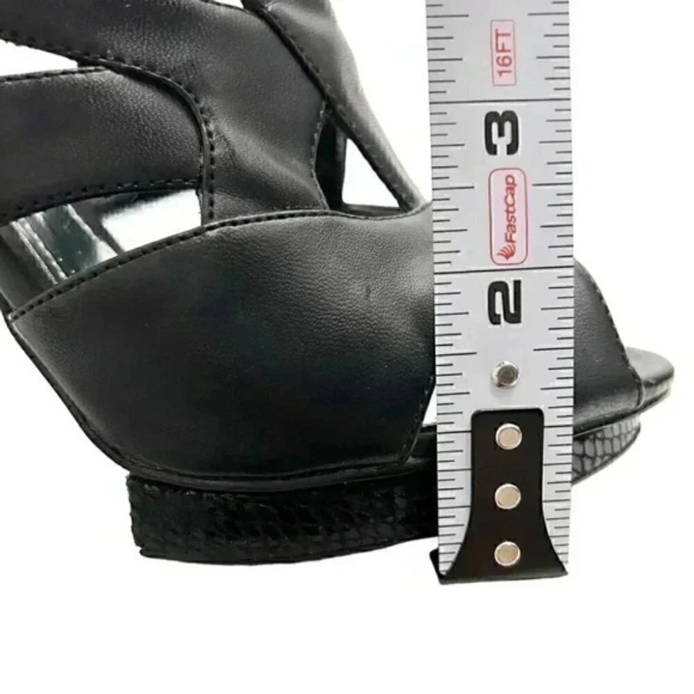 Expression Chunky Platform Caged High Heel Y2K Shoes Black Faux Leather Size 7 - Picture 10 of 16